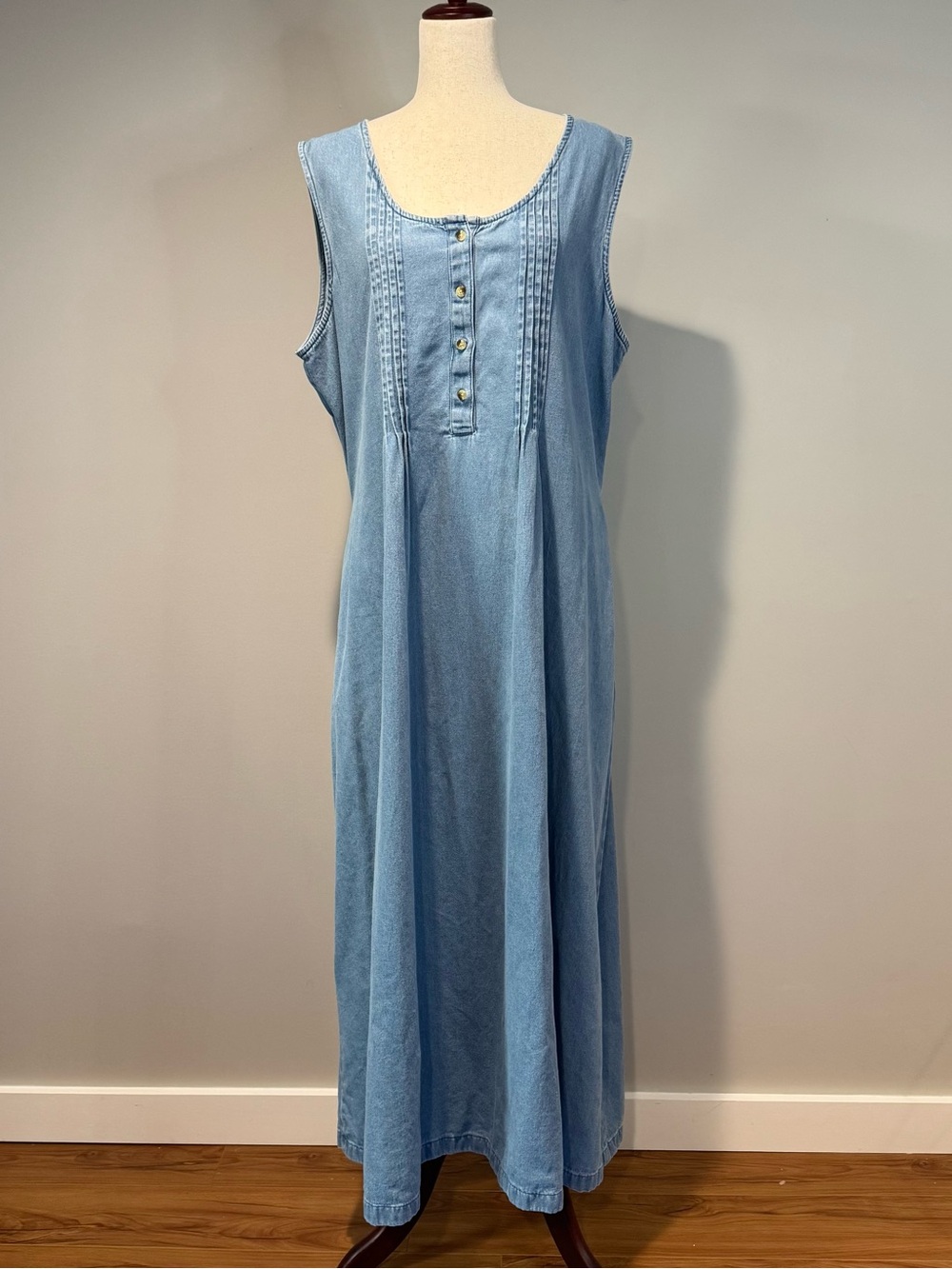 Vermont Country Store Light Denim Pintuck Jumper Maxi Dress Modest Country 2X